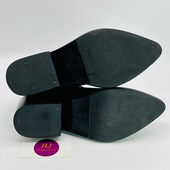 Helmut Lang Women's Black Oiled Leather Block Heel Ankle Booties Size 38 EU/8 US - Picture 10 of 13